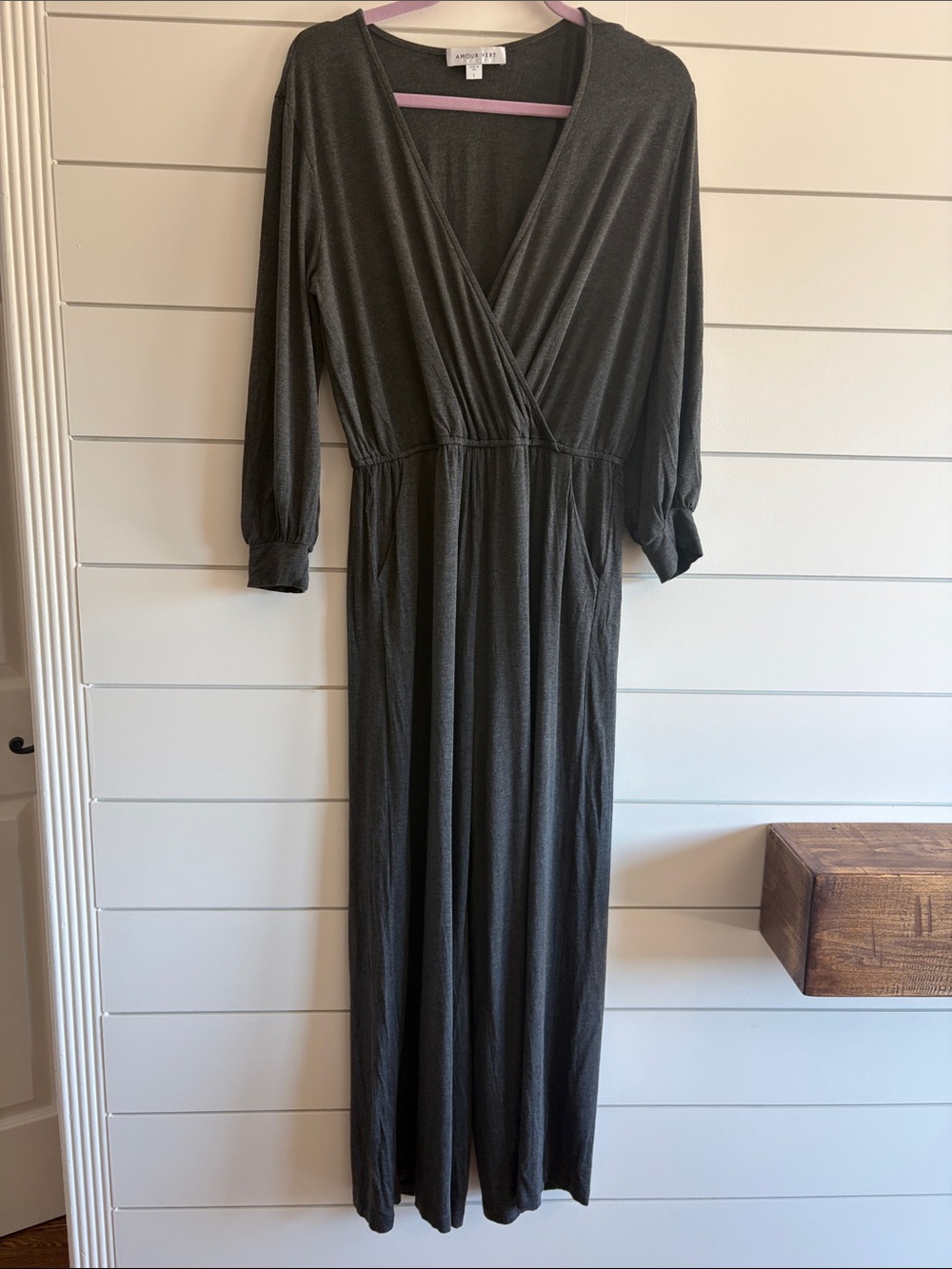 Amour Vert Charcoal Long Sleeve Faux Wrap Jumper Size Large
